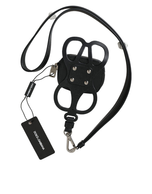Dolce & Gabbana Black Calfskin Leather DG Logo Coin Purse Lanyard Wallet - ClickThatClicks 