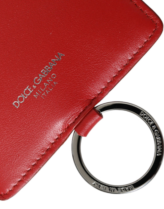 Dolce & Gabbana Red Calfskin Leather Lanyard Logo Card Holder Wallet - ClickThatClicks 