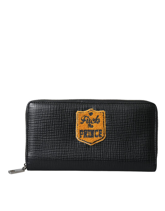 Dolce & Gabbana Black Leather Logo Patch Zip Around Continental Wallet - ClickThatClicks 