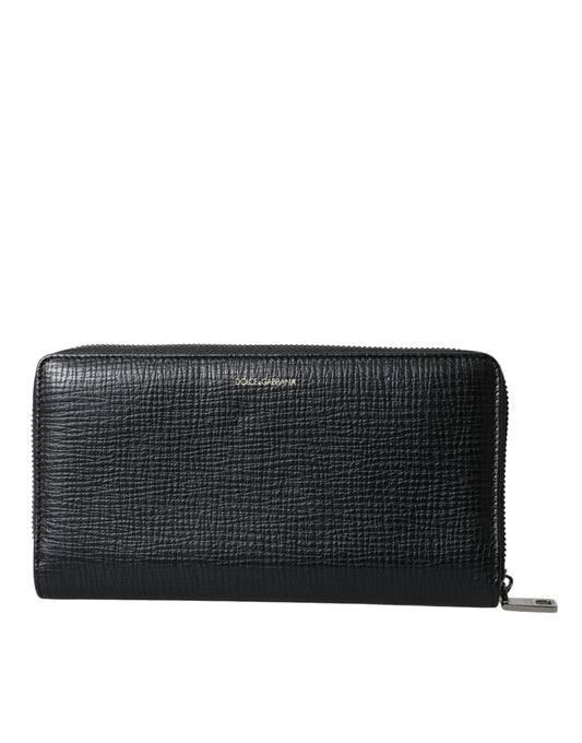 Dolce & Gabbana Black Leather Logo Patch Zip Around Continental Wallet - ClickThatClicks 