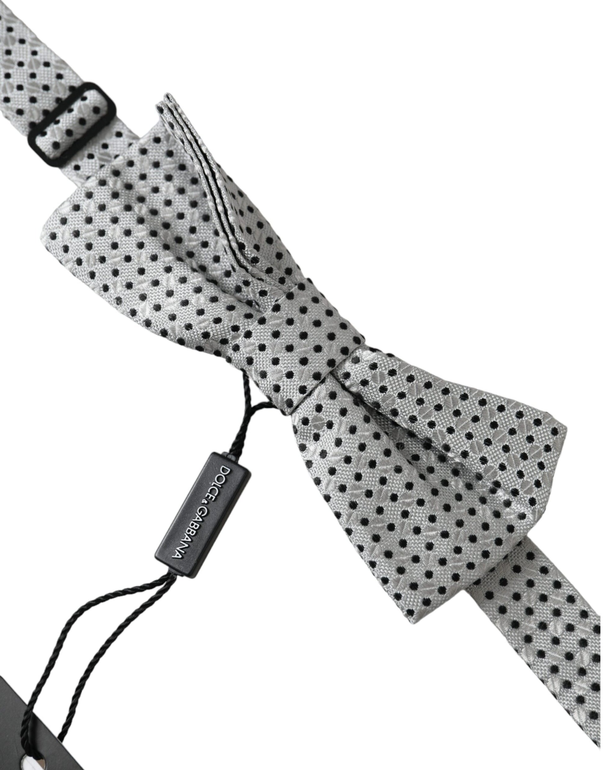 Dolce & Gabbana Gray Silk Polka Dot Adjustable Neck Men Papillon Bow Tie - ClickThatClicks 