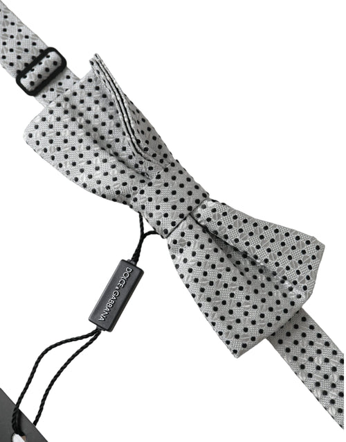 Dolce & Gabbana Gray Silk Polka Dot Adjustable Neck Men Papillon Bow Tie - ClickThatClicks 