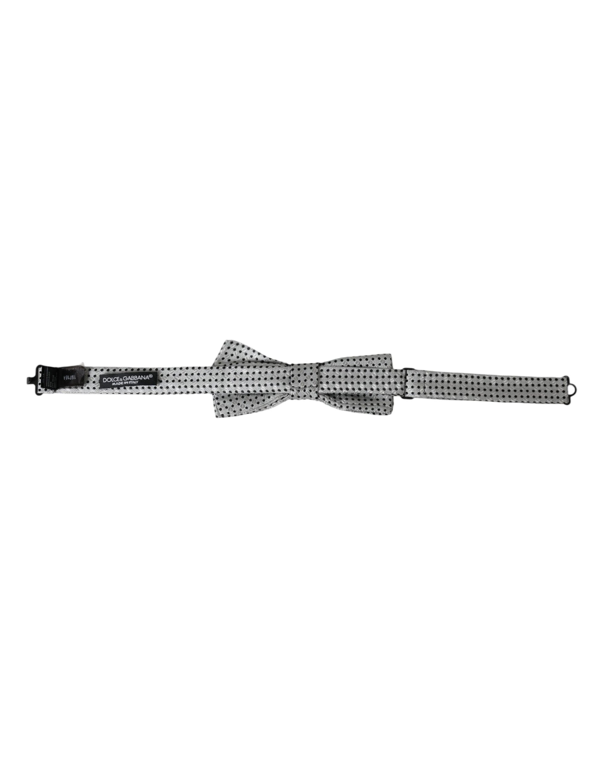 Dolce & Gabbana Gray Silk Polka Dot Adjustable Neck Men Papillon Bow Tie - ClickThatClicks 