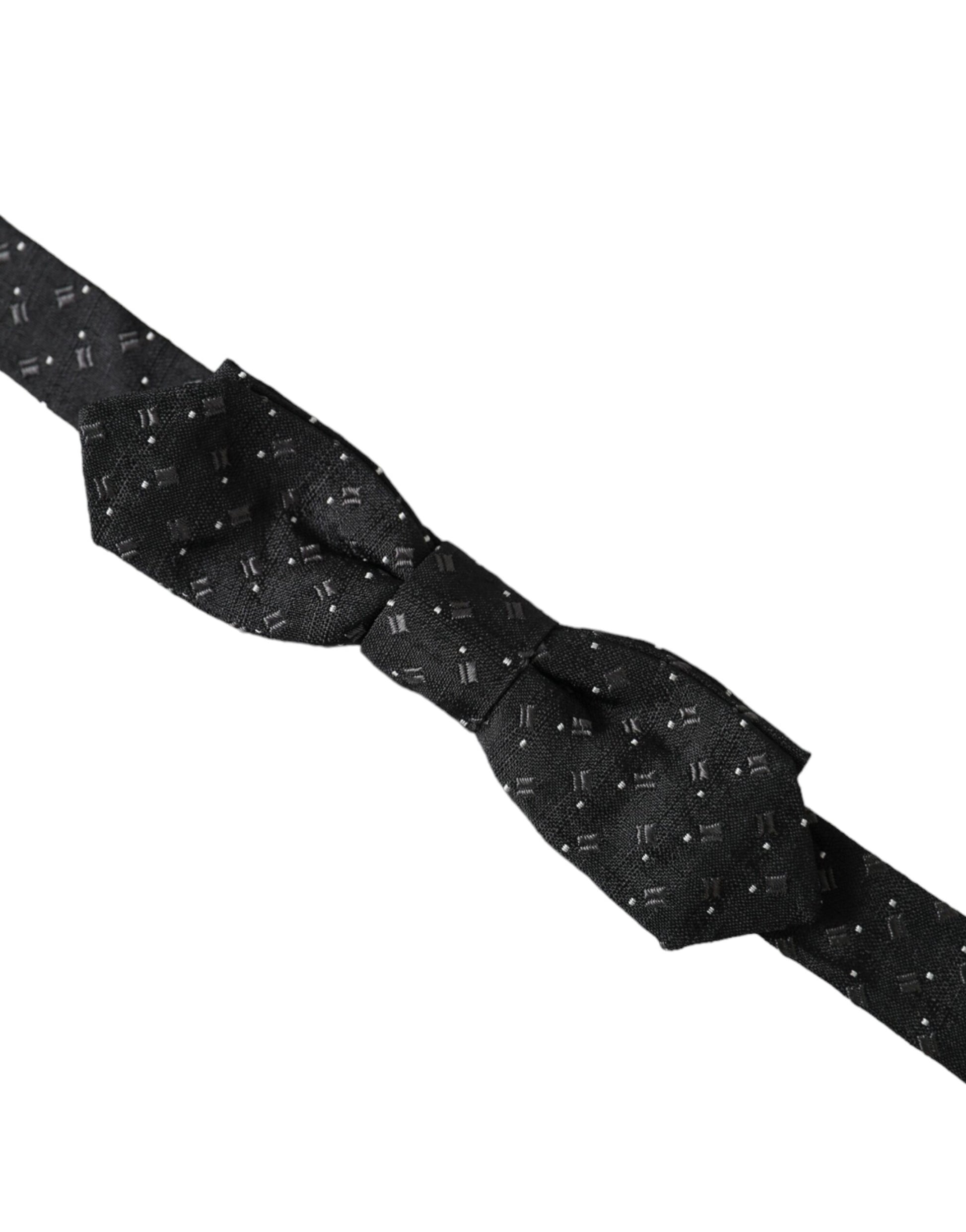 Dolce & Gabbana Black Silk Patterned Adjustable Neck Men Papillon Bow Tie - ClickThatClicks 