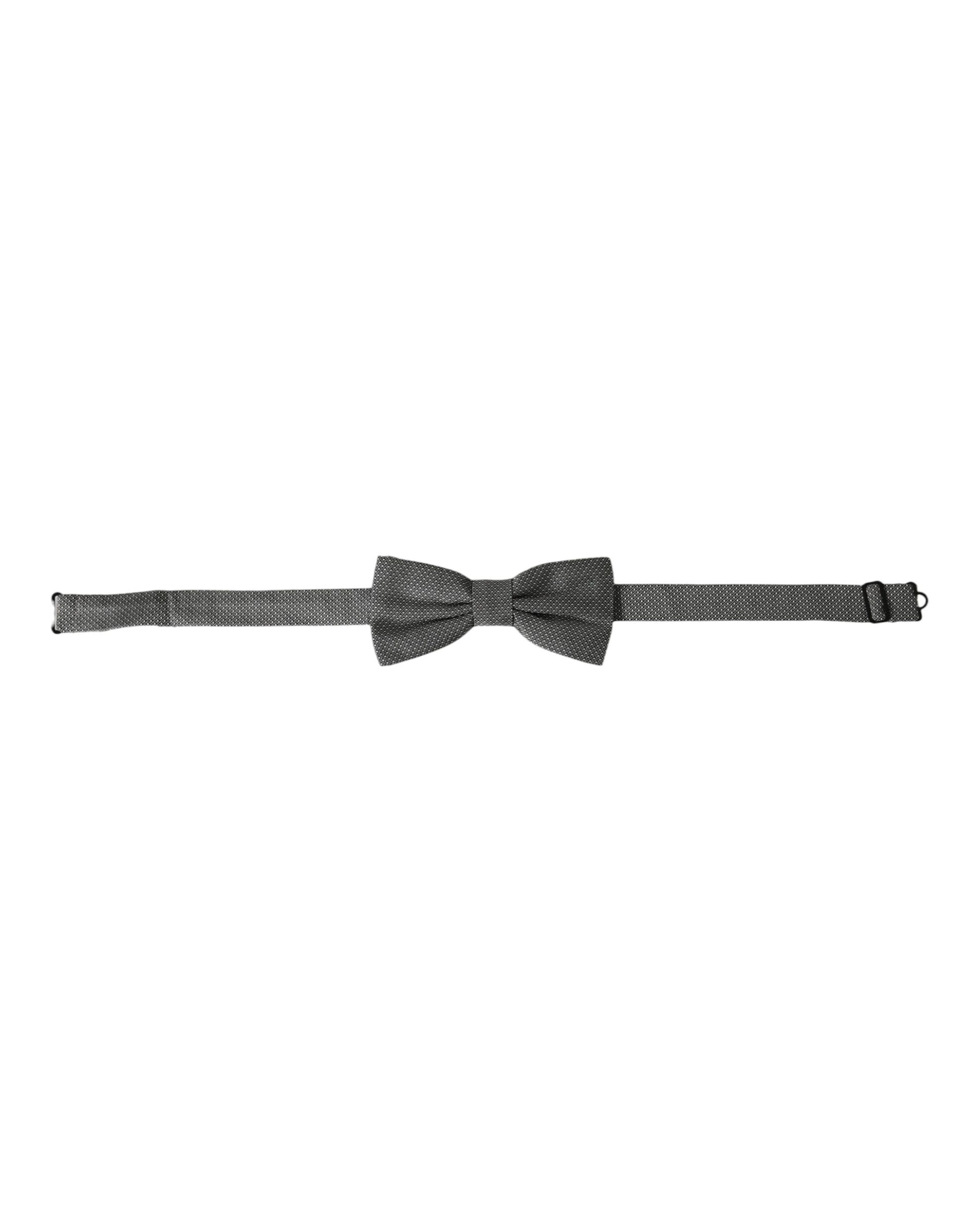 Dolce & Gabbana Gray Silk Patterned Adjustable Neck Men Papillon Bow Tie - ClickThatClicks 