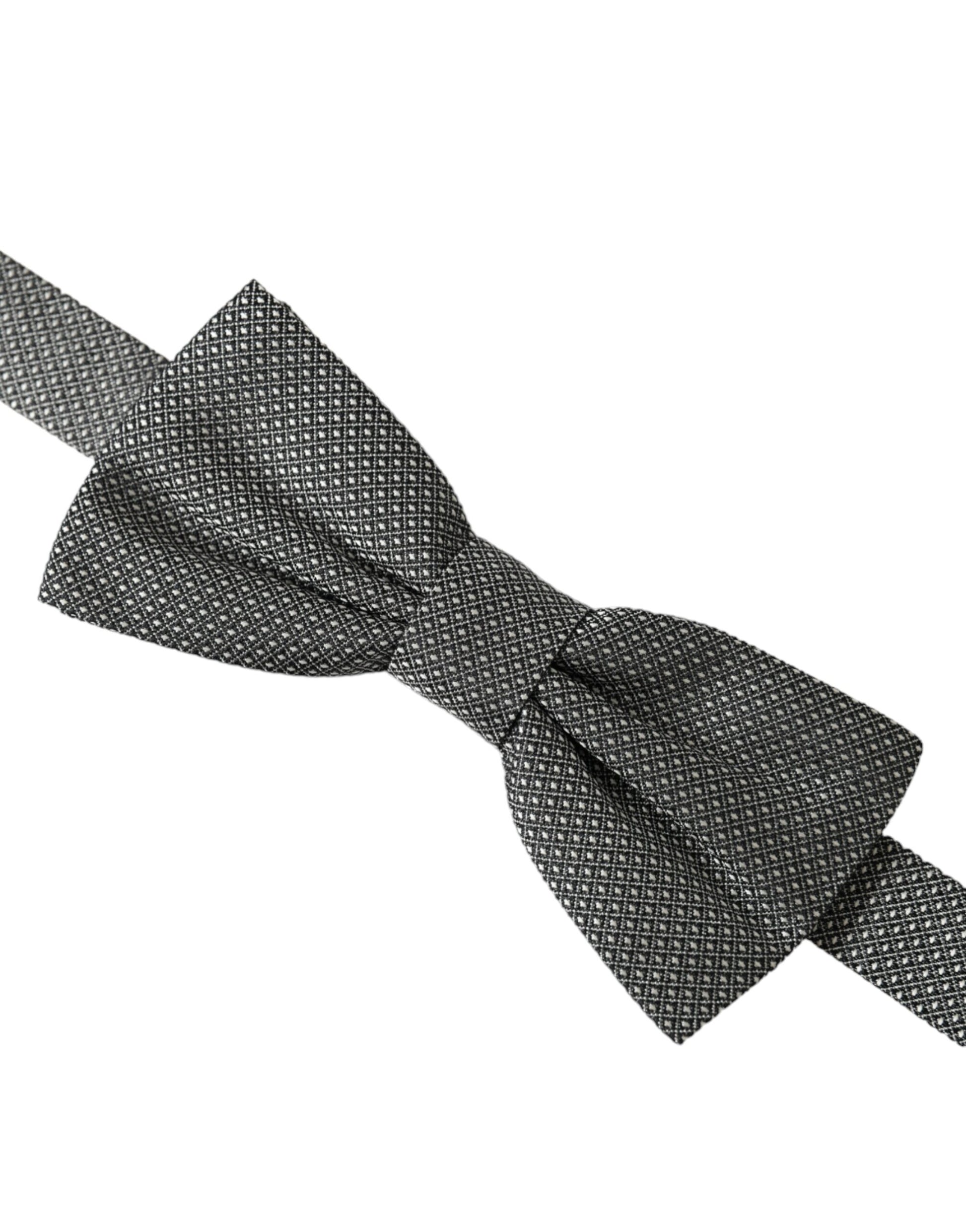 Dolce & Gabbana Gray Silk Patterned Adjustable Neck Men Papillon Bow Tie - ClickThatClicks 