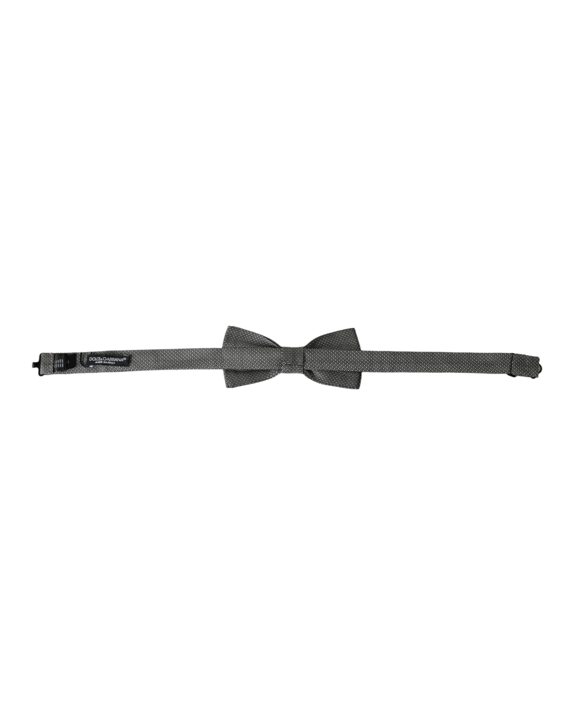 Dolce & Gabbana Gray Silk Patterned Adjustable Neck Men Papillon Bow Tie - ClickThatClicks 