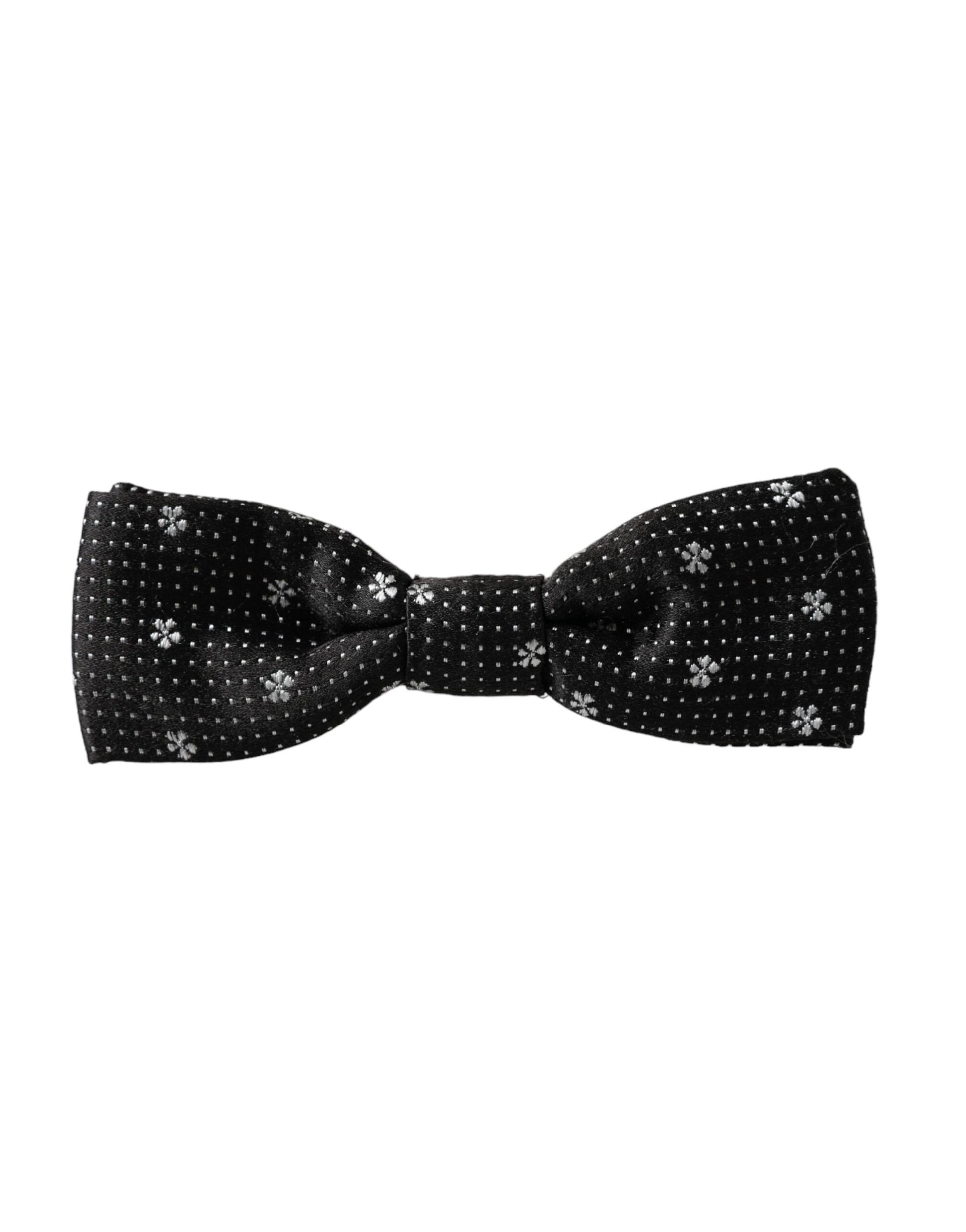 Dolce & Gabbana Black Silk Floral Adjustable Neck Men Papillon Bow Tie - ClickThatClicks 