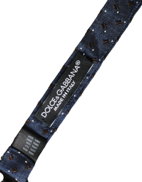 Dolce & Gabbana Navy Blue Silk Patterned Adjustable Men Papillon Bow Tie - ClickThatClicks 