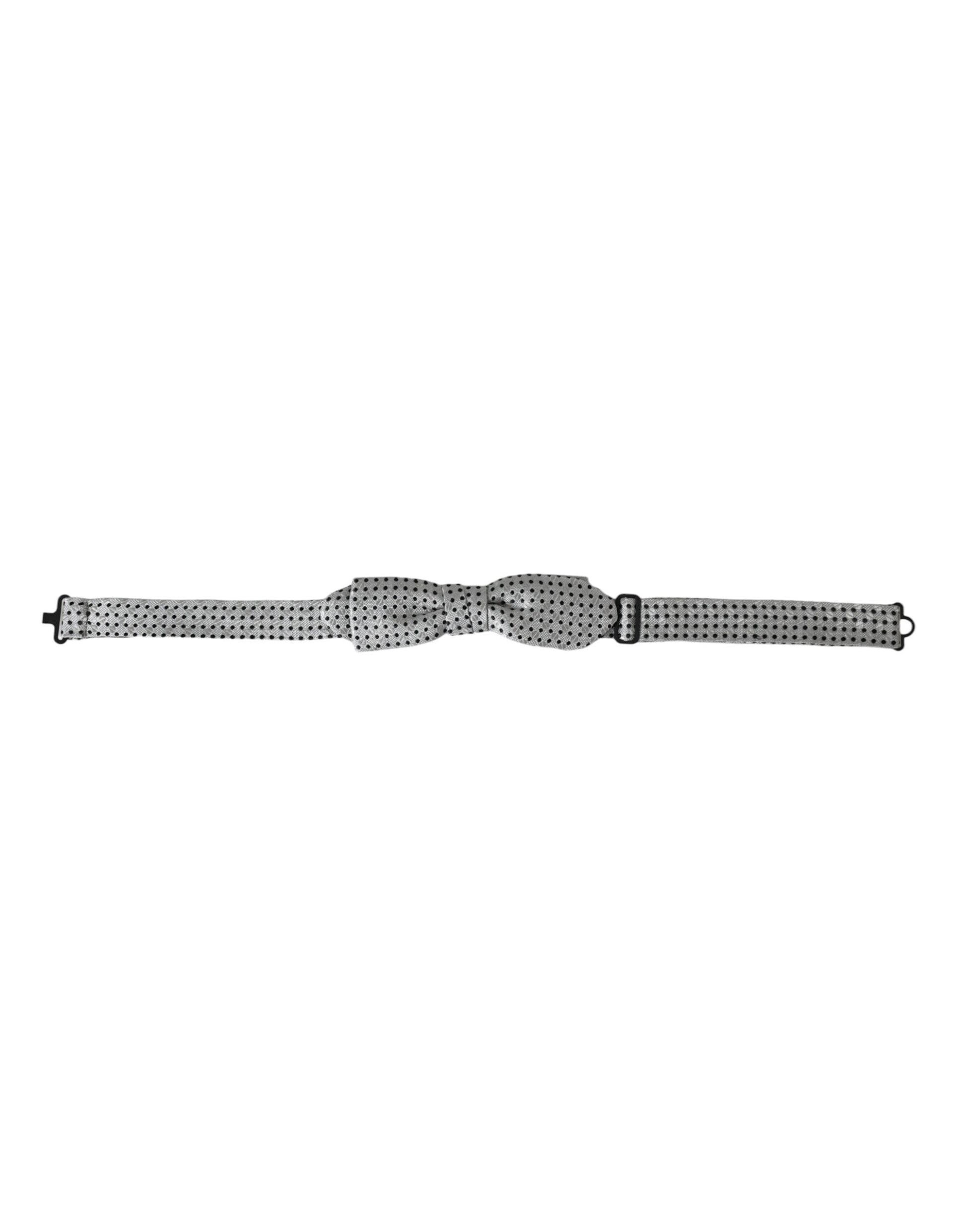 Dolce & Gabbana Gray Silk Polka Dot Adjustable Neck Men Papillon Bow Tie - ClickThatClicks 
