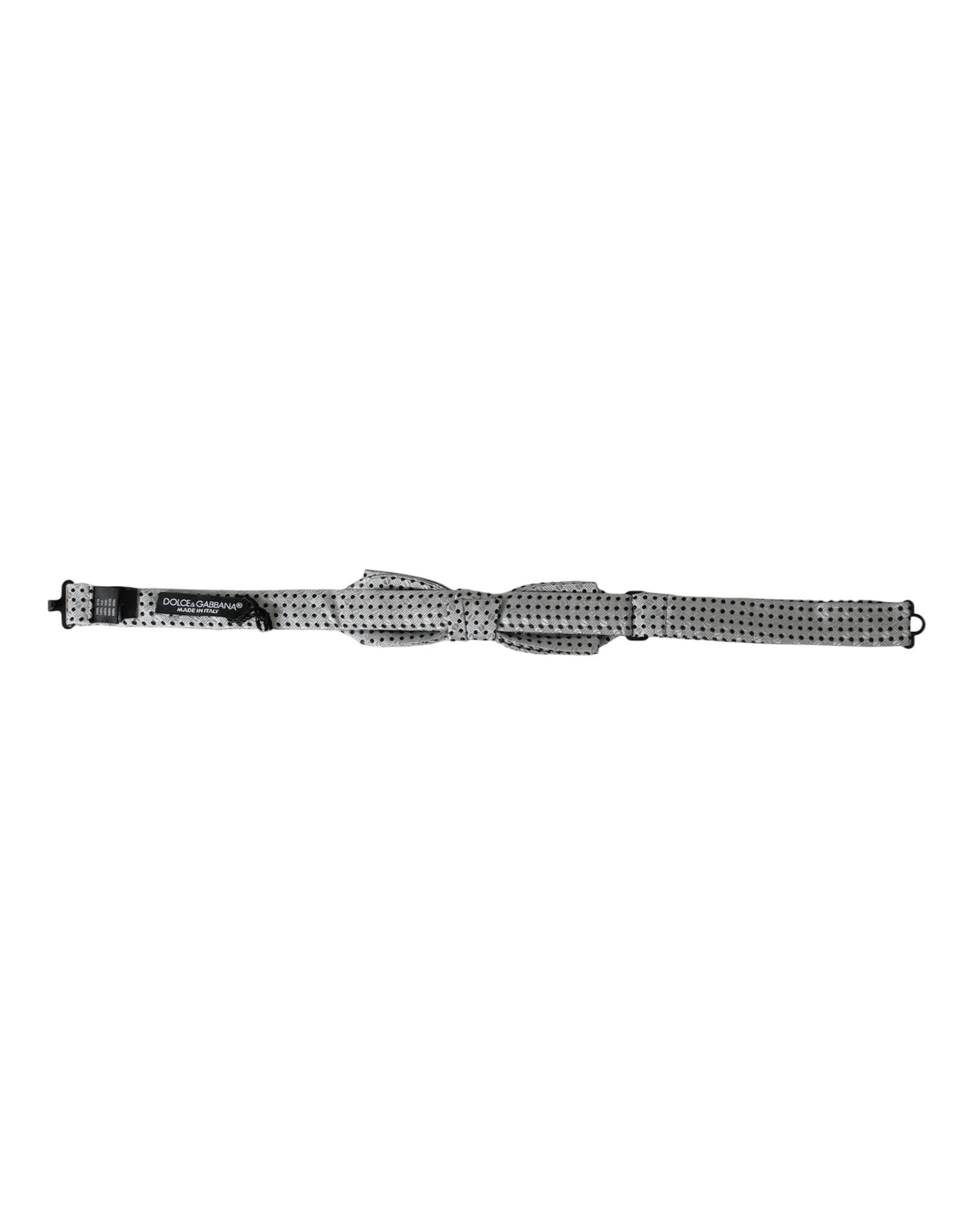 Dolce & Gabbana Gray Silk Polka Dot Adjustable Neck Men Papillon Bow Tie - ClickThatClicks 