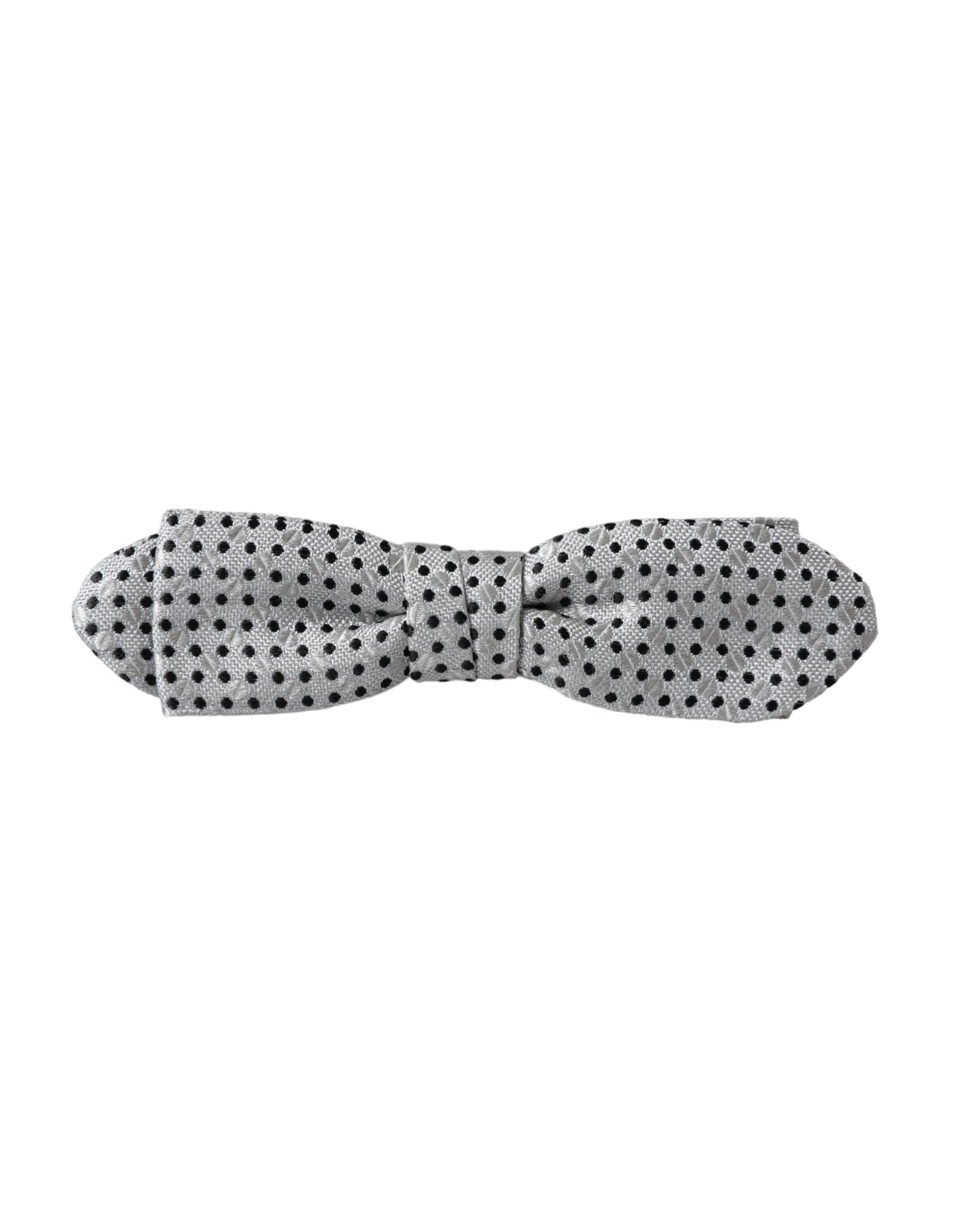 Dolce & Gabbana Gray Silk Polka Dot Adjustable Neck Men Papillon Bow Tie - ClickThatClicks 