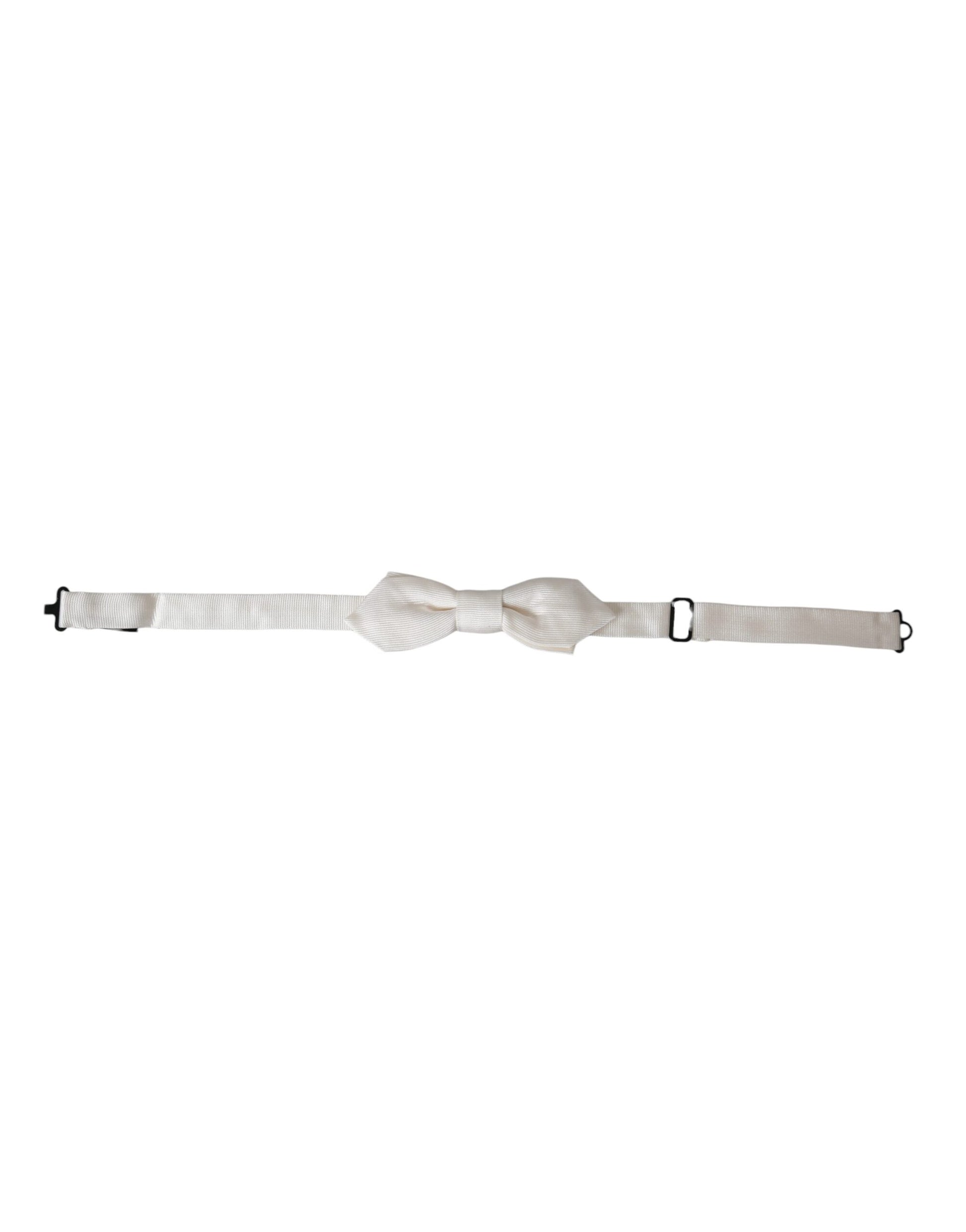Dolce & Gabbana White Silk Adjustable Neck Men Papillon Bow Tie - ClickThatClicks 