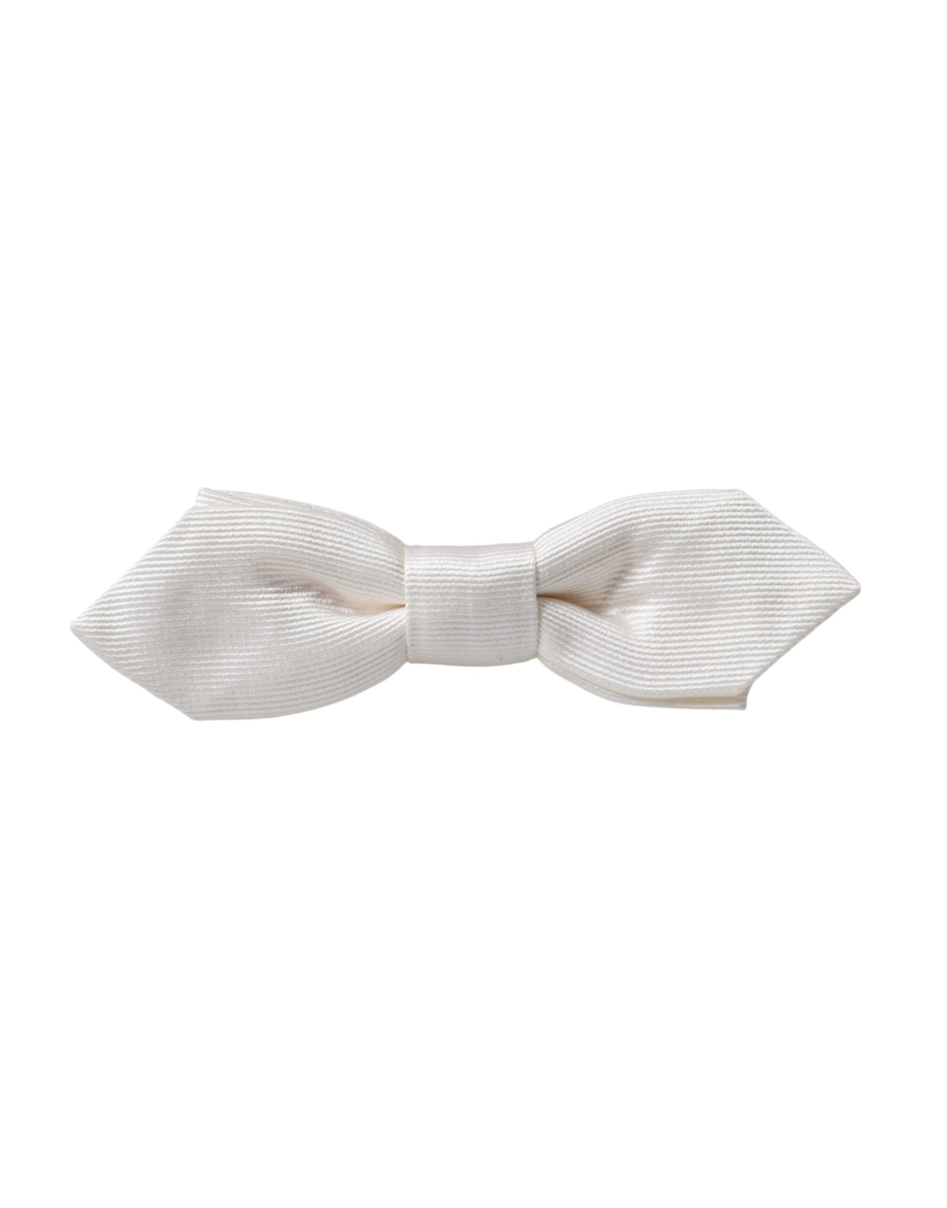 Dolce & Gabbana White Silk Adjustable Neck Men Papillon Bow Tie - ClickThatClicks 