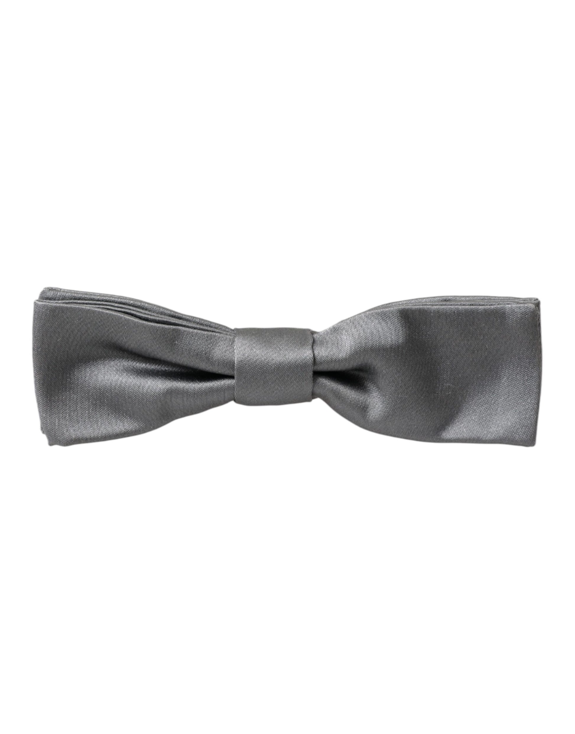 Dolce & Gabbana Gray Satin Silk Adjustable Neck Men Papillon Bow Tie - ClickThatClicks 
