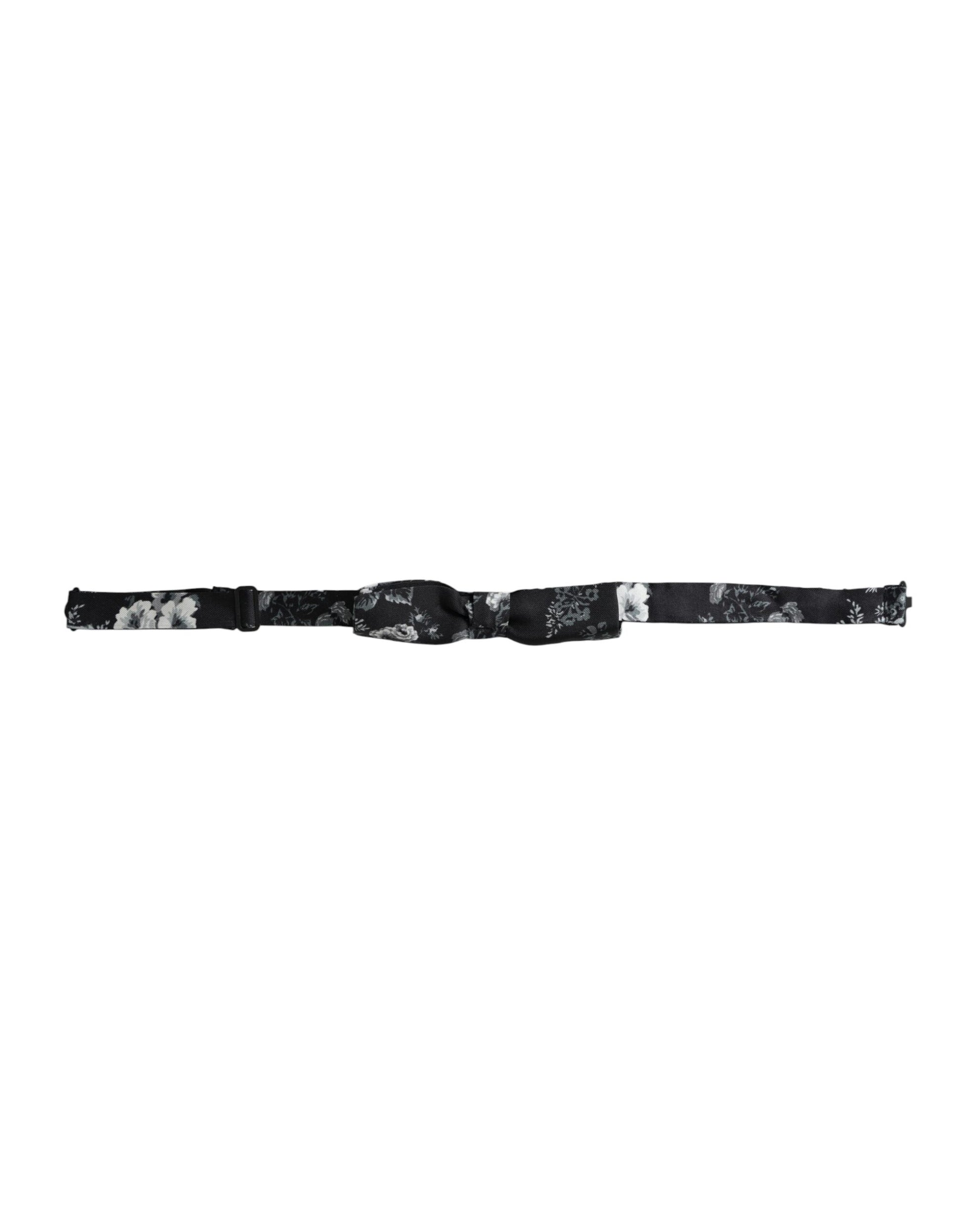 Dolce & Gabbana Black Floral Silk Adjustable Neck Men Bow Tie - ClickThatClicks 