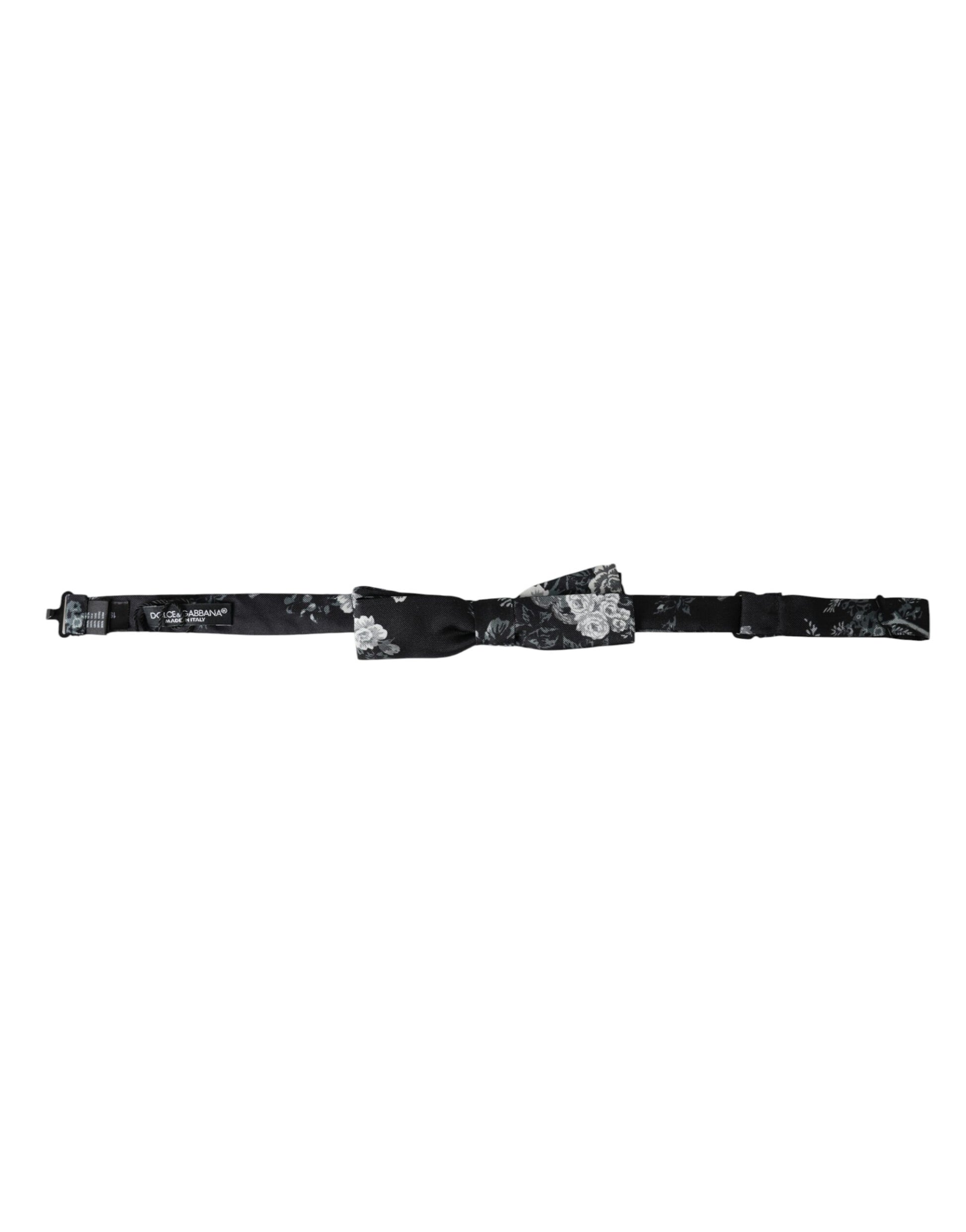 Dolce & Gabbana Black Floral Silk Adjustable Neck Men Bow Tie - ClickThatClicks 