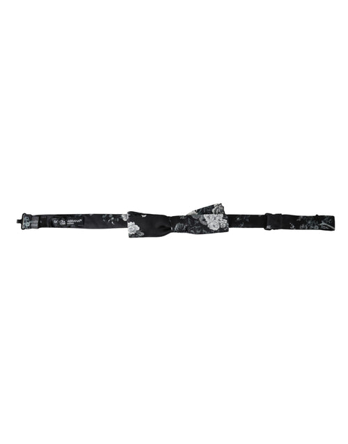 Dolce & Gabbana Black Floral Silk Adjustable Neck Men Bow Tie - ClickThatClicks 