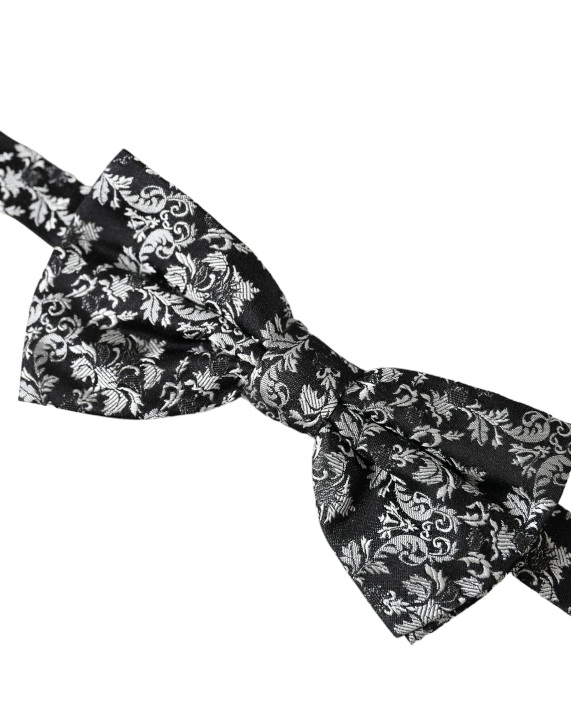 Dolce & Gabbana Black Floral Silk Adjustable Neck Men Bow Tie - ClickThatClicks 