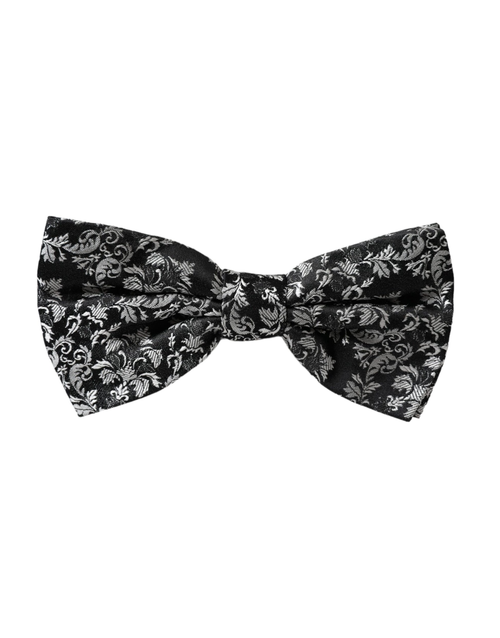Dolce & Gabbana Black Floral Silk Adjustable Neck Men Bow Tie - ClickThatClicks 