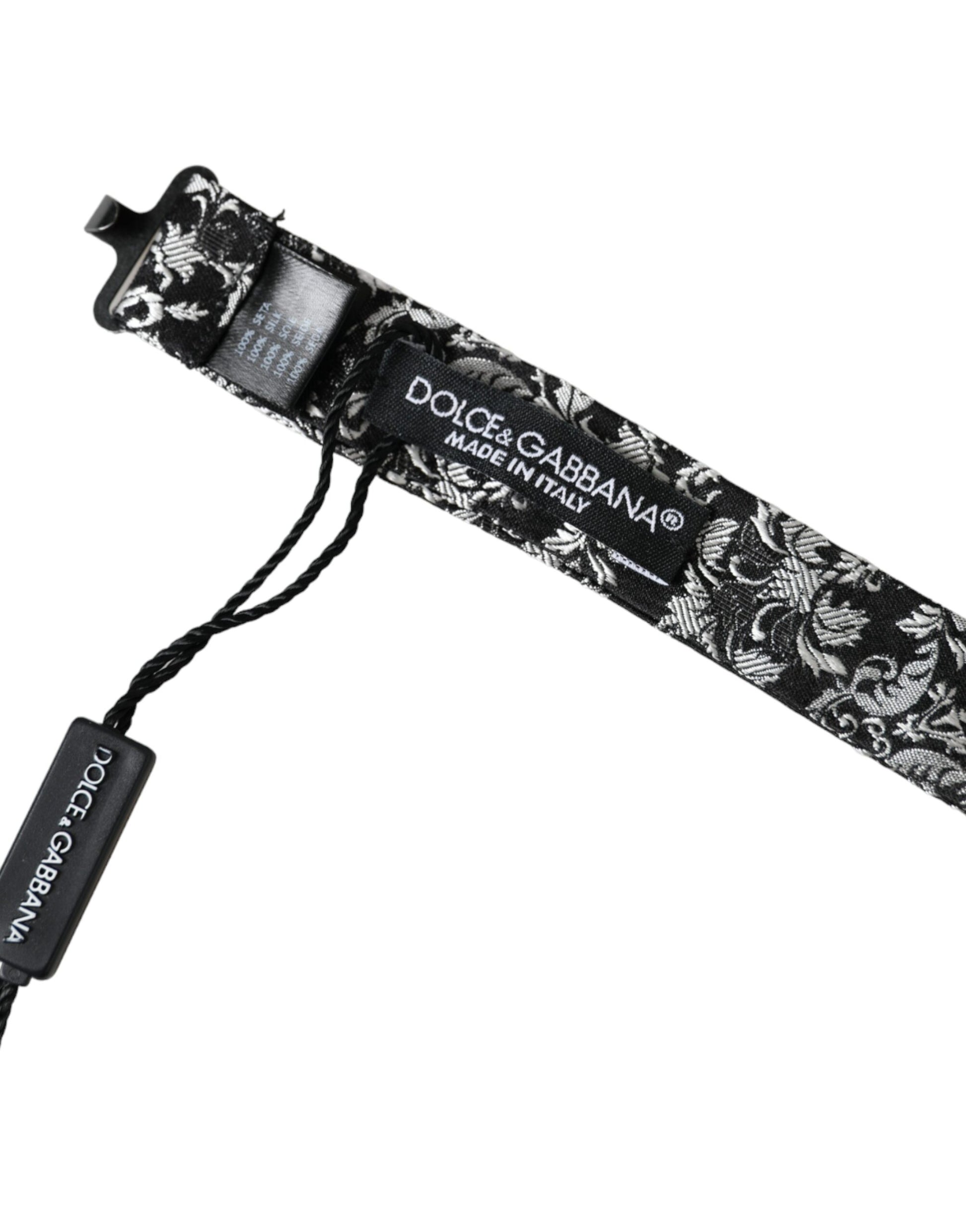 Dolce & Gabbana Black Floral Silk Adjustable Neck Men Bow Tie - ClickThatClicks 