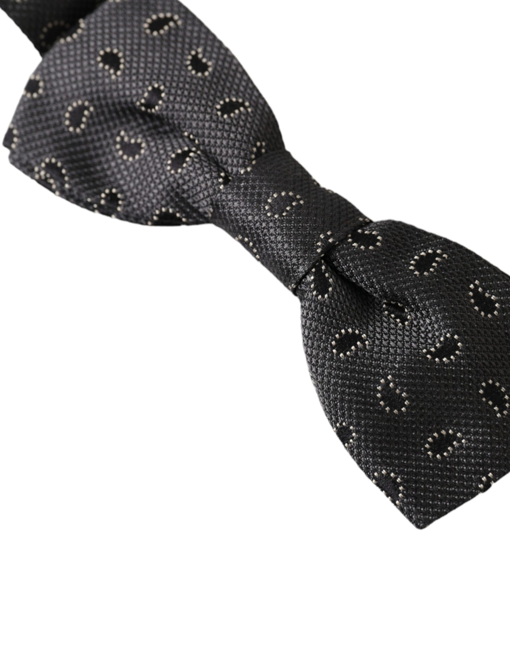 Dolce & Gabbana Black Silk Patterned Adjustable Neck Men Bow Tie - ClickThatClicks 