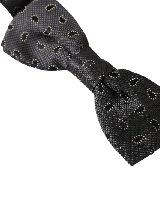 Dolce & Gabbana Dark Gray Silk Patterned Adjustable Neck Men Bow Tie