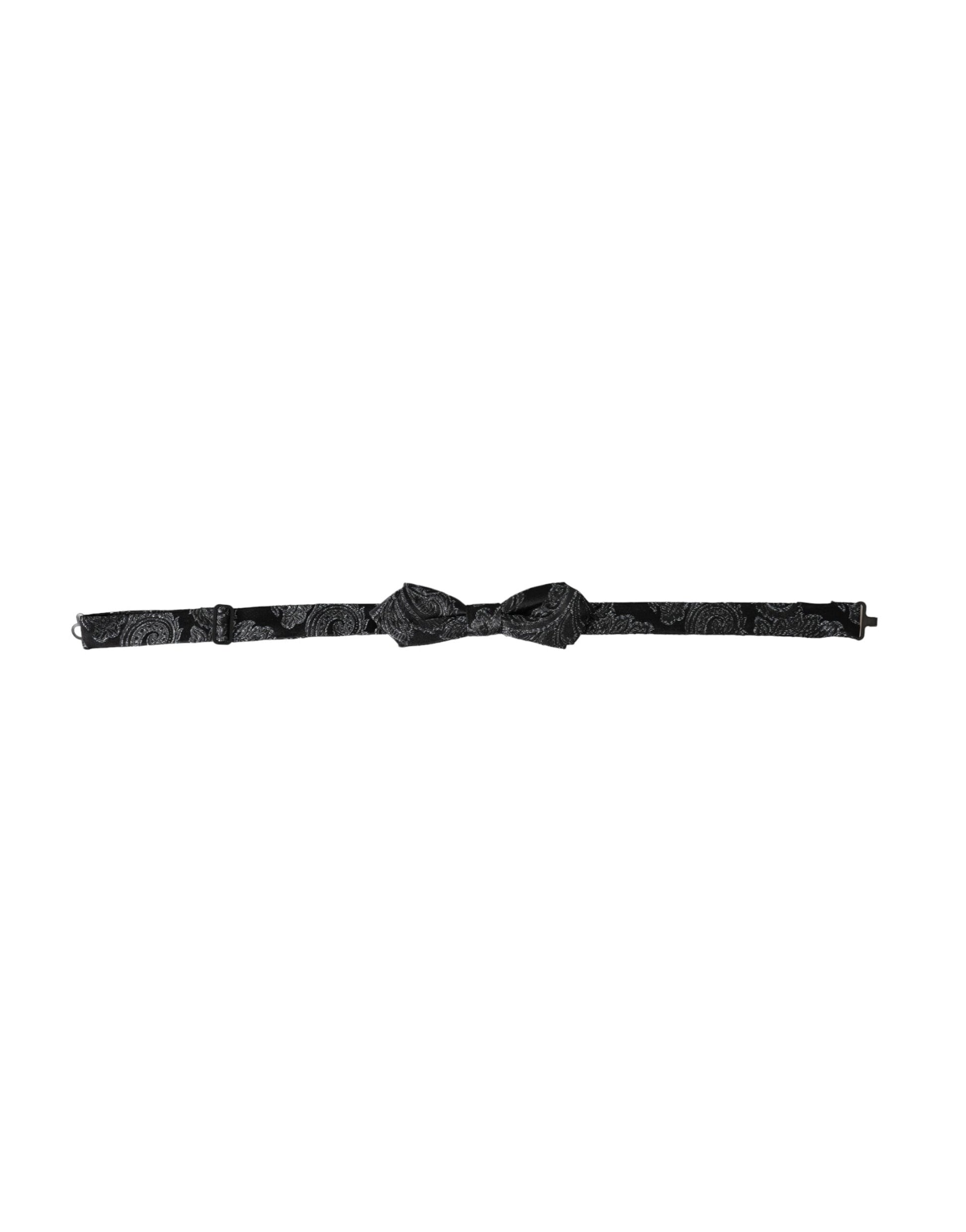 Dolce & Gabbana Black Silk Jacquard Adjustable Neck Men Bow Tie - ClickThatClicks 