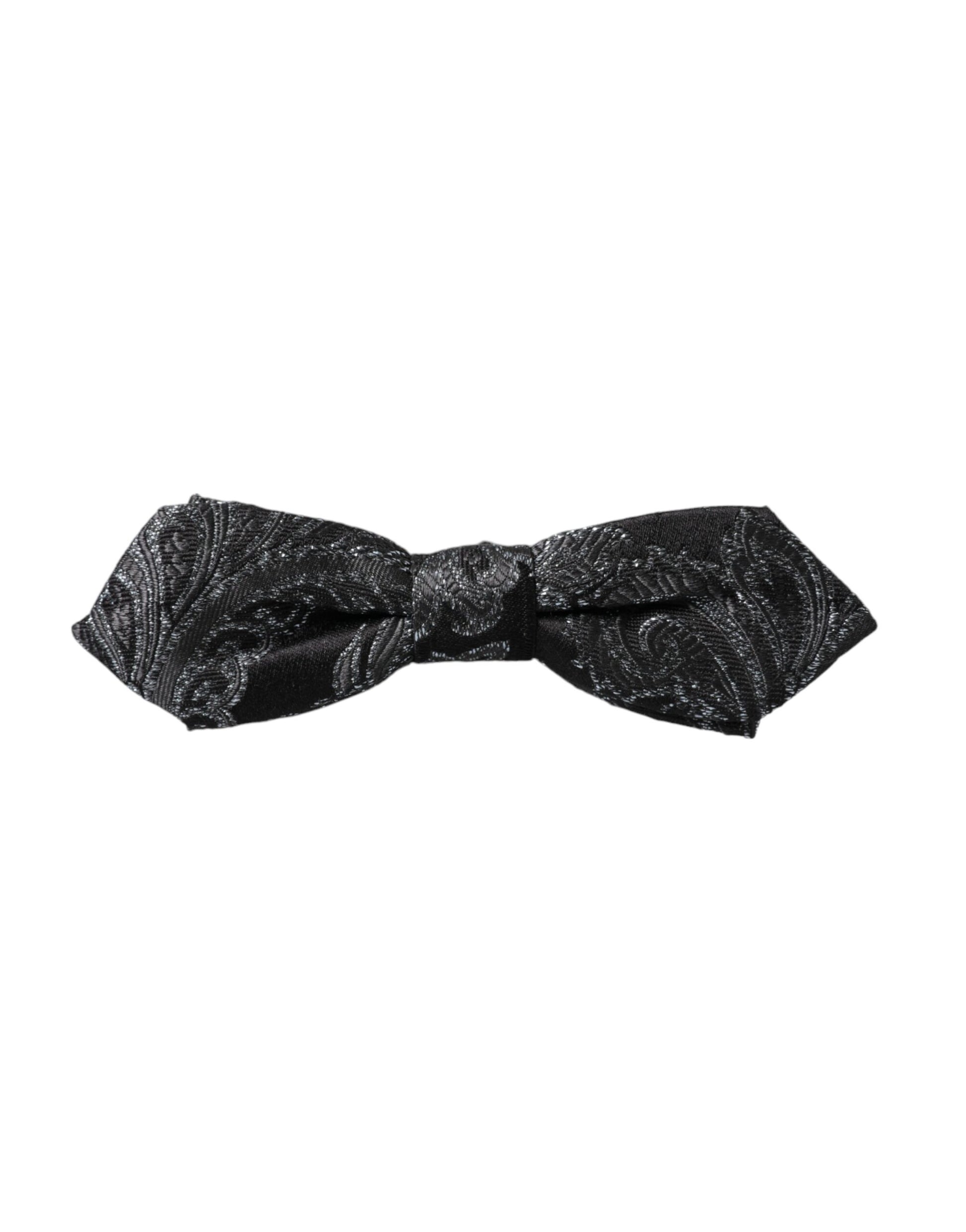 Dolce & Gabbana Black Silk Jacquard Adjustable Neck Men Bow Tie - ClickThatClicks 