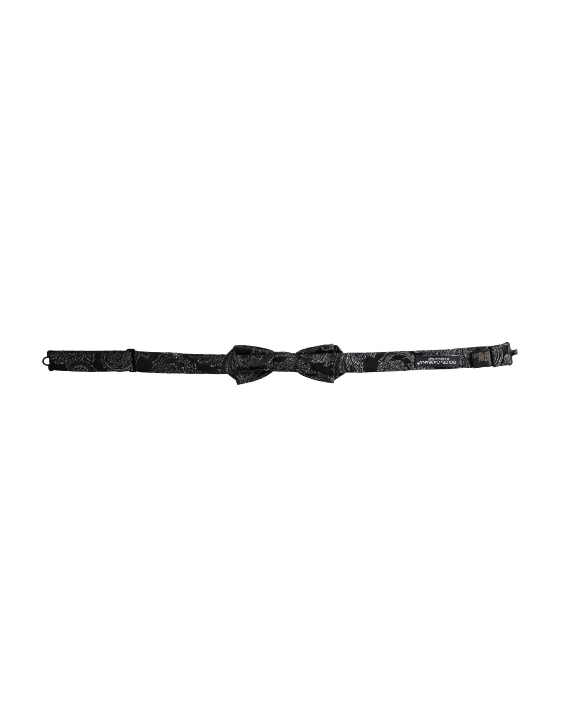 Dolce & Gabbana Black Silk Jacquard Adjustable Neck Men Bow Tie - ClickThatClicks 