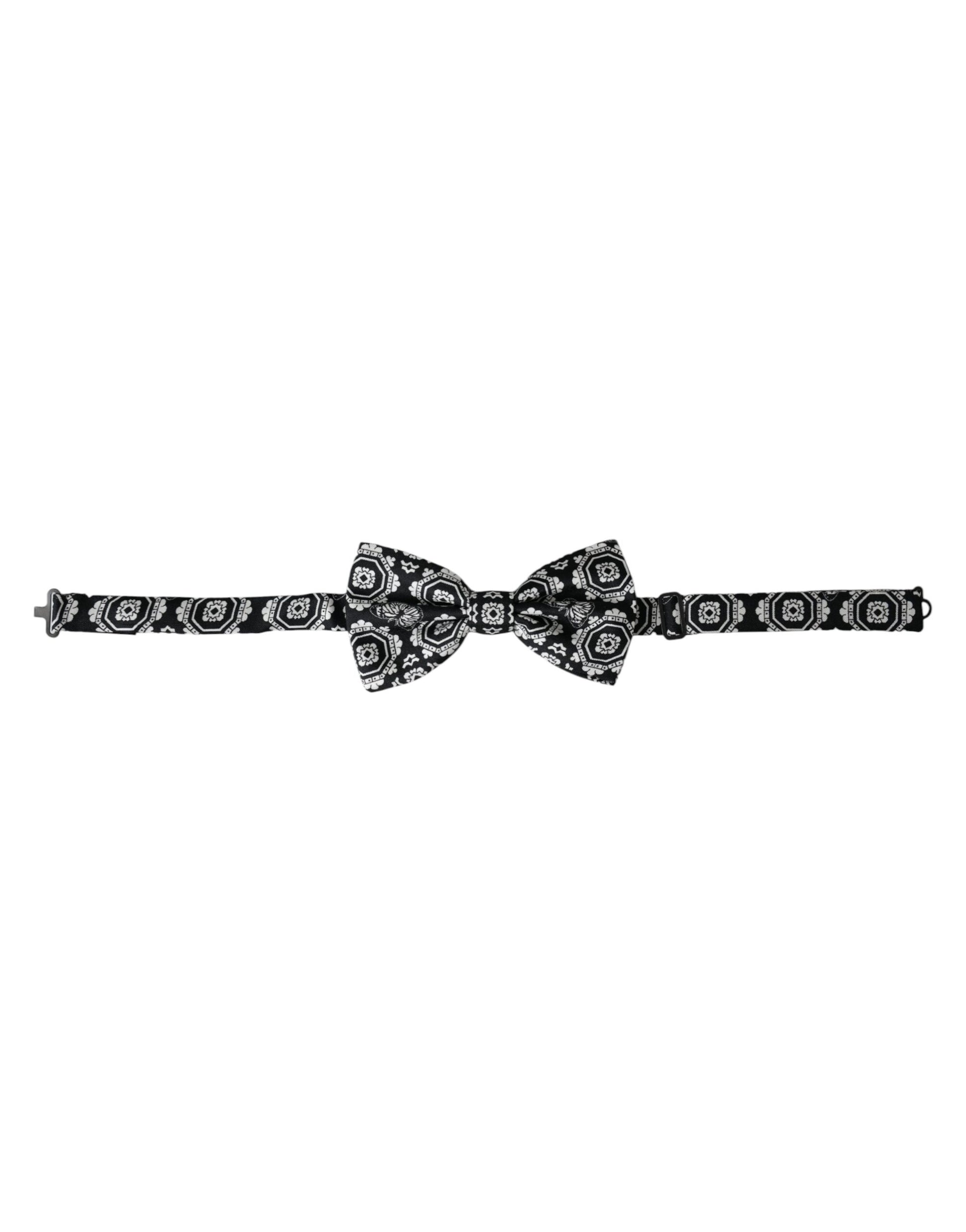 Dolce & Gabbana Black White Printed Adjustable Neck Men Bow Tie - ClickThatClicks 