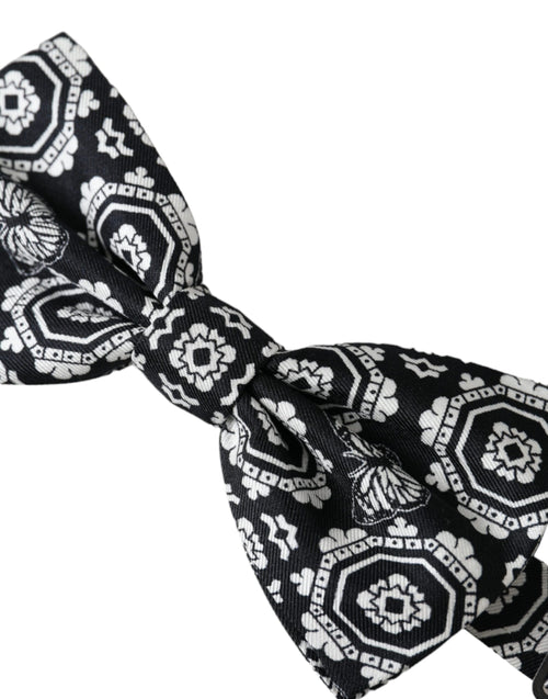 Dolce & Gabbana Black White Printed Adjustable Neck Men Bow Tie - ClickThatClicks 
