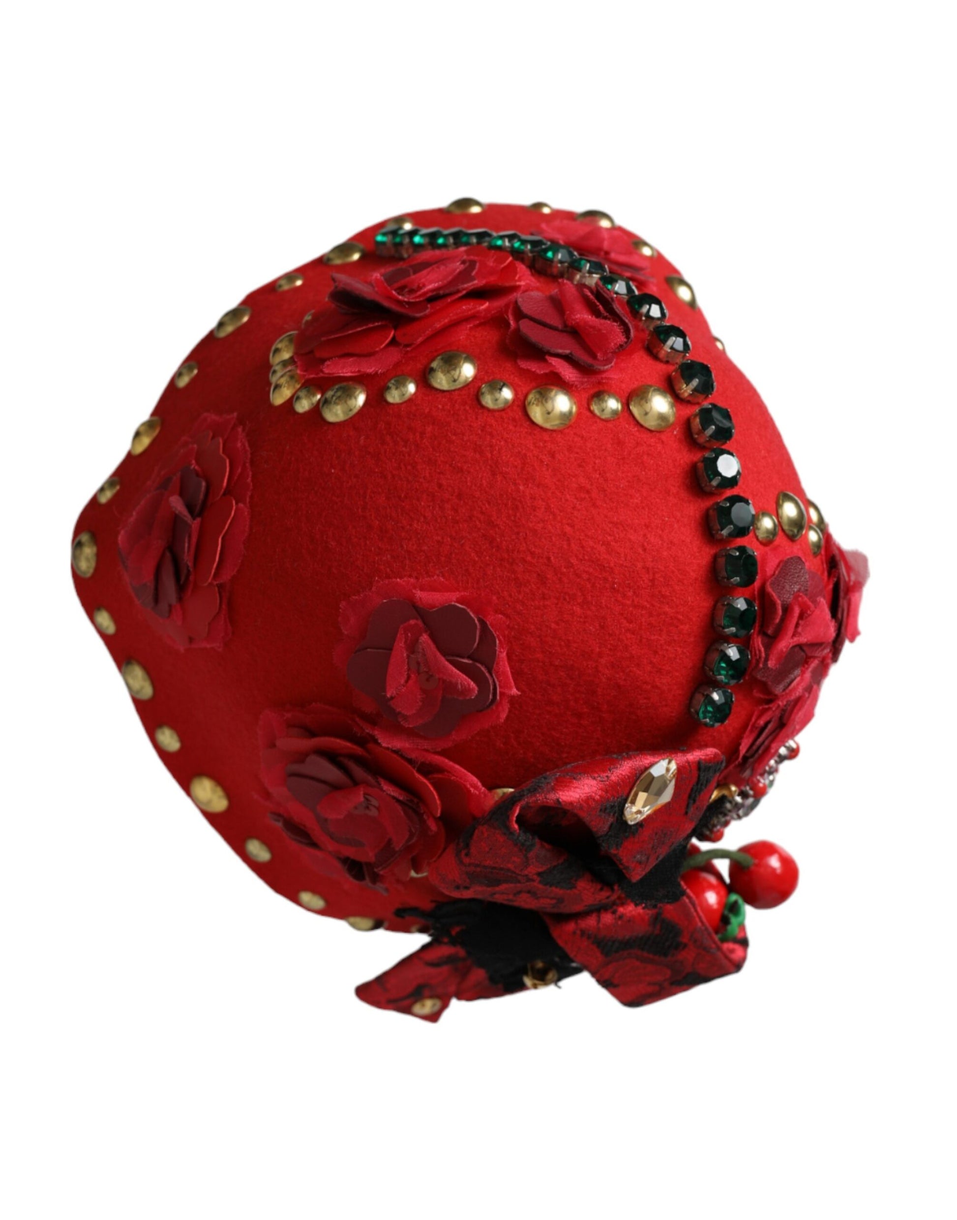 Dolce & Gabbana Red Crystal Gold Roses Brooch Embellished Hat - ClickThatClicks 