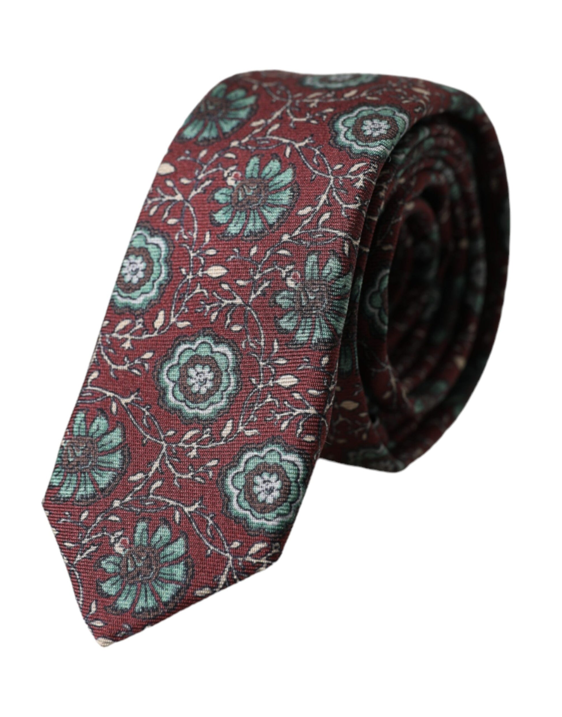 Dolce & Gabbana Maroon Floral 100% Silk Adjustable Men Tie - ClickThatClicks 