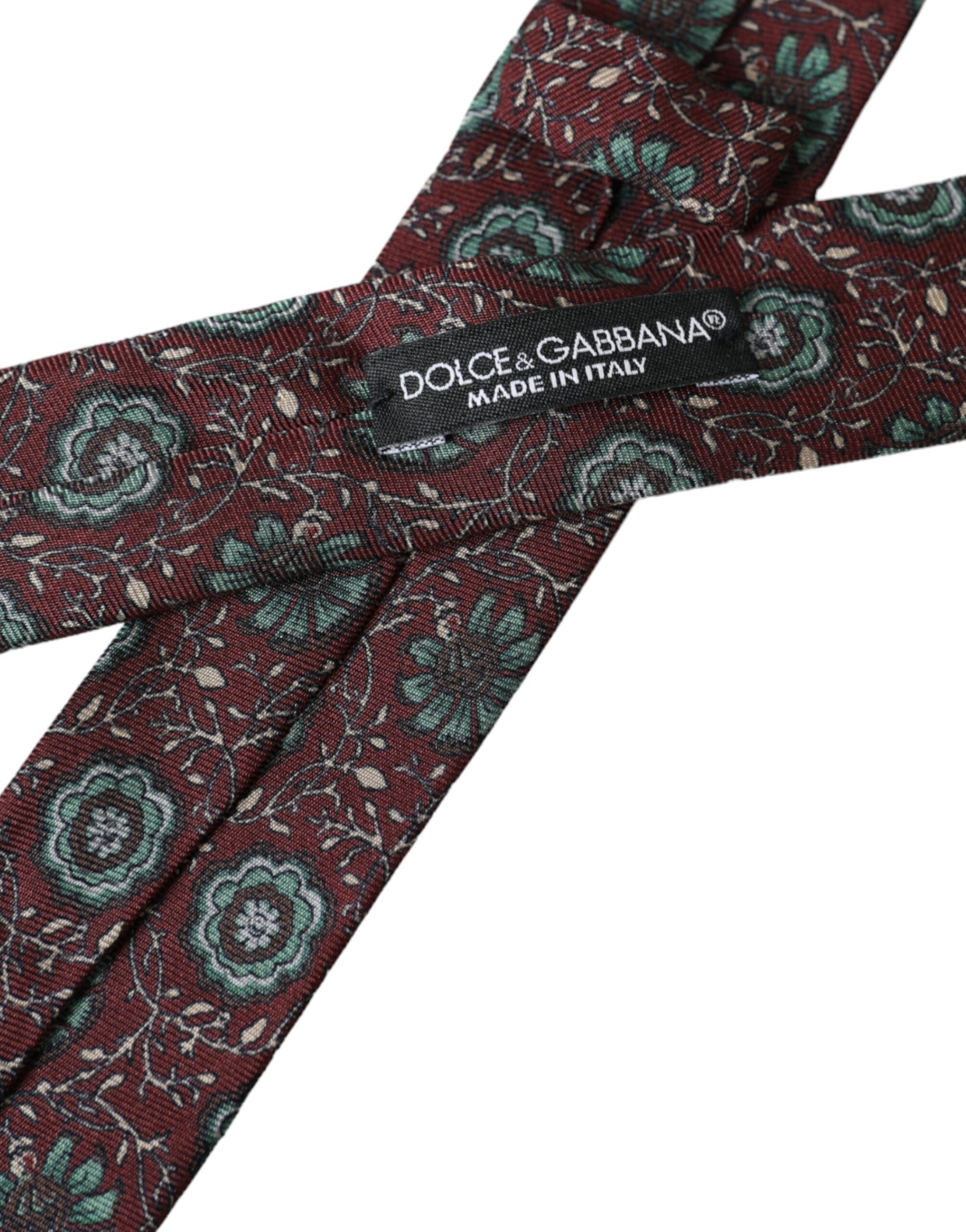 Dolce & Gabbana Maroon Floral 100% Silk Adjustable Men Tie - ClickThatClicks 