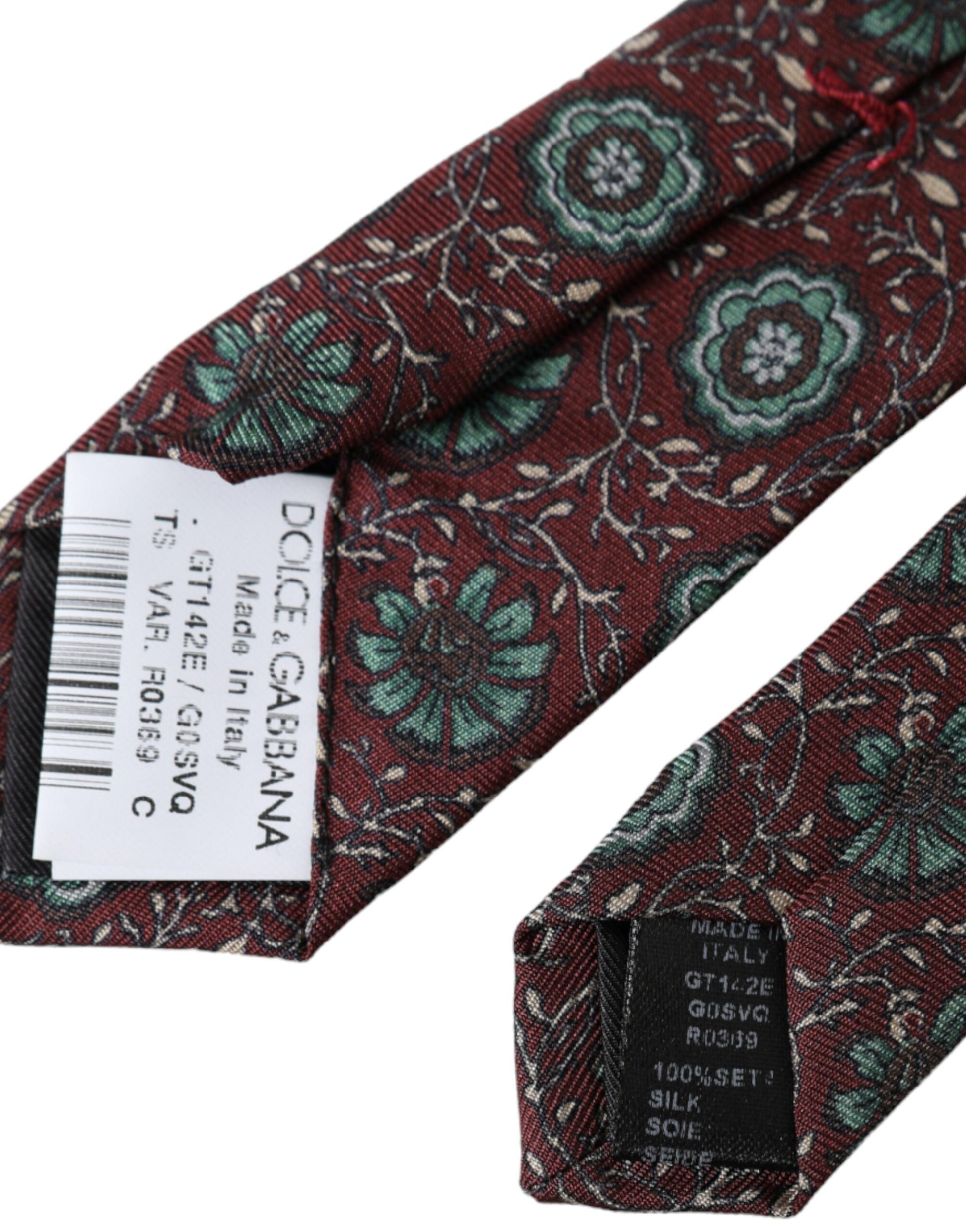 Dolce & Gabbana Maroon Floral 100% Silk Adjustable Men Tie - ClickThatClicks 