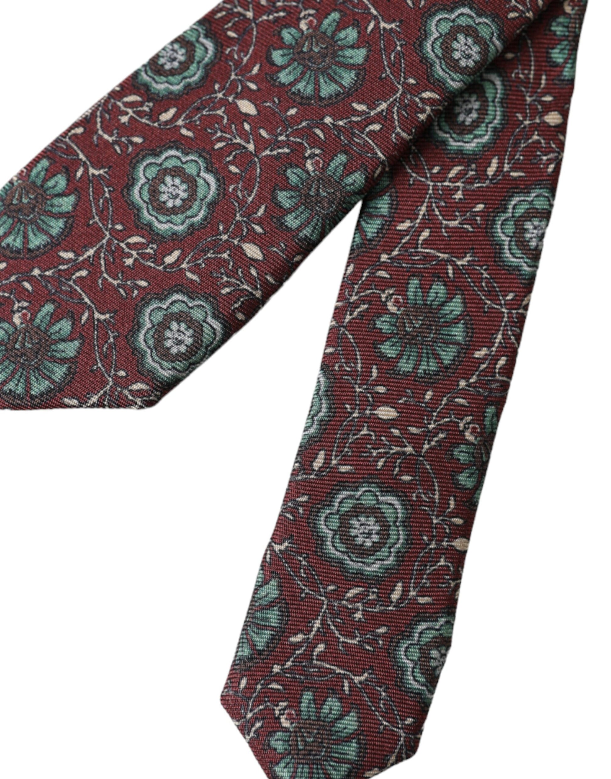 Dolce & Gabbana Maroon Floral 100% Silk Adjustable Men Tie - ClickThatClicks 