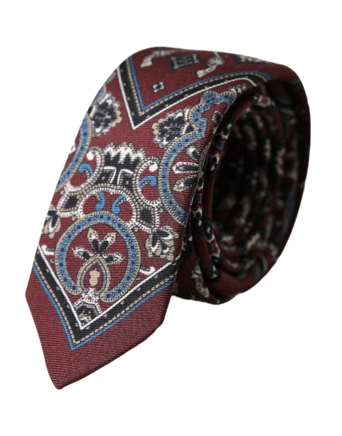 Dolce & Gabbana Bordeaux Printed 100% Silk Adjustable Men Tie - ClickThatClicks 