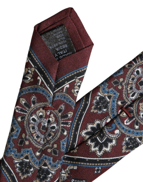 Dolce & Gabbana Bordeaux Printed 100% Silk Adjustable Men Tie - ClickThatClicks 