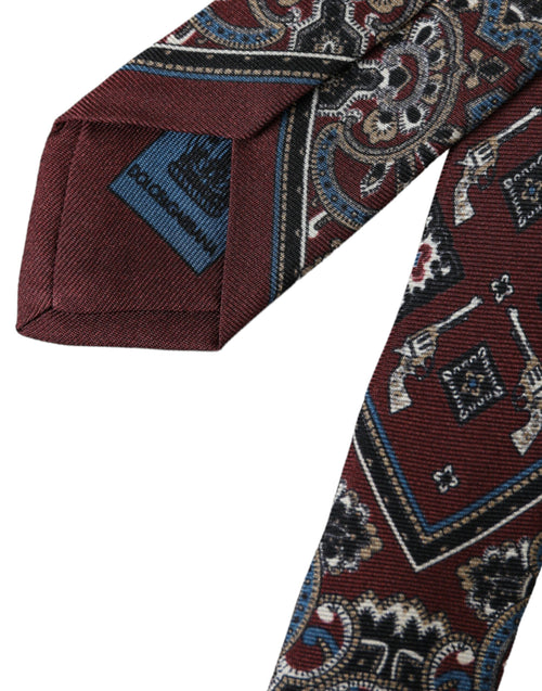 Dolce & Gabbana Bordeaux Printed 100% Silk Adjustable Men Tie - ClickThatClicks 