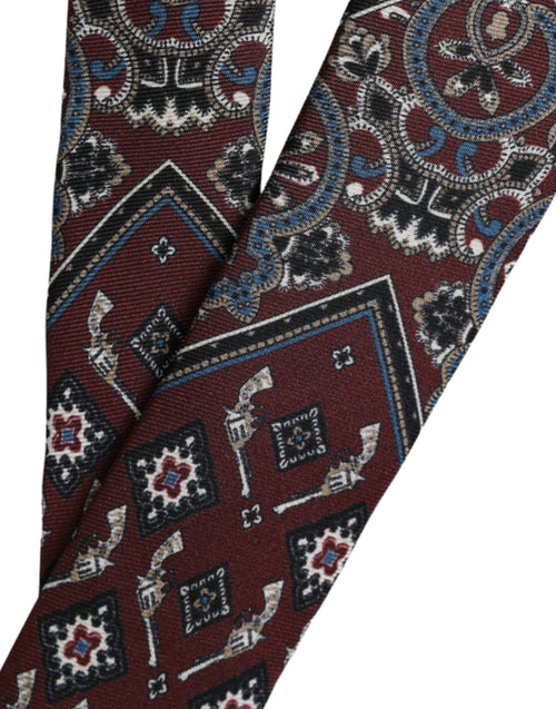 Dolce & Gabbana Bordeaux Printed 100% Silk Adjustable Men Tie - ClickThatClicks 