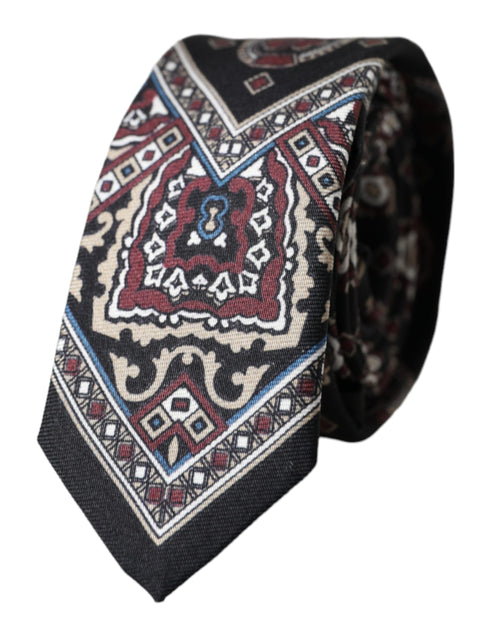 Dolce & Gabbana Black Printed 100% Silk Adjustable Men Tie - ClickThatClicks 