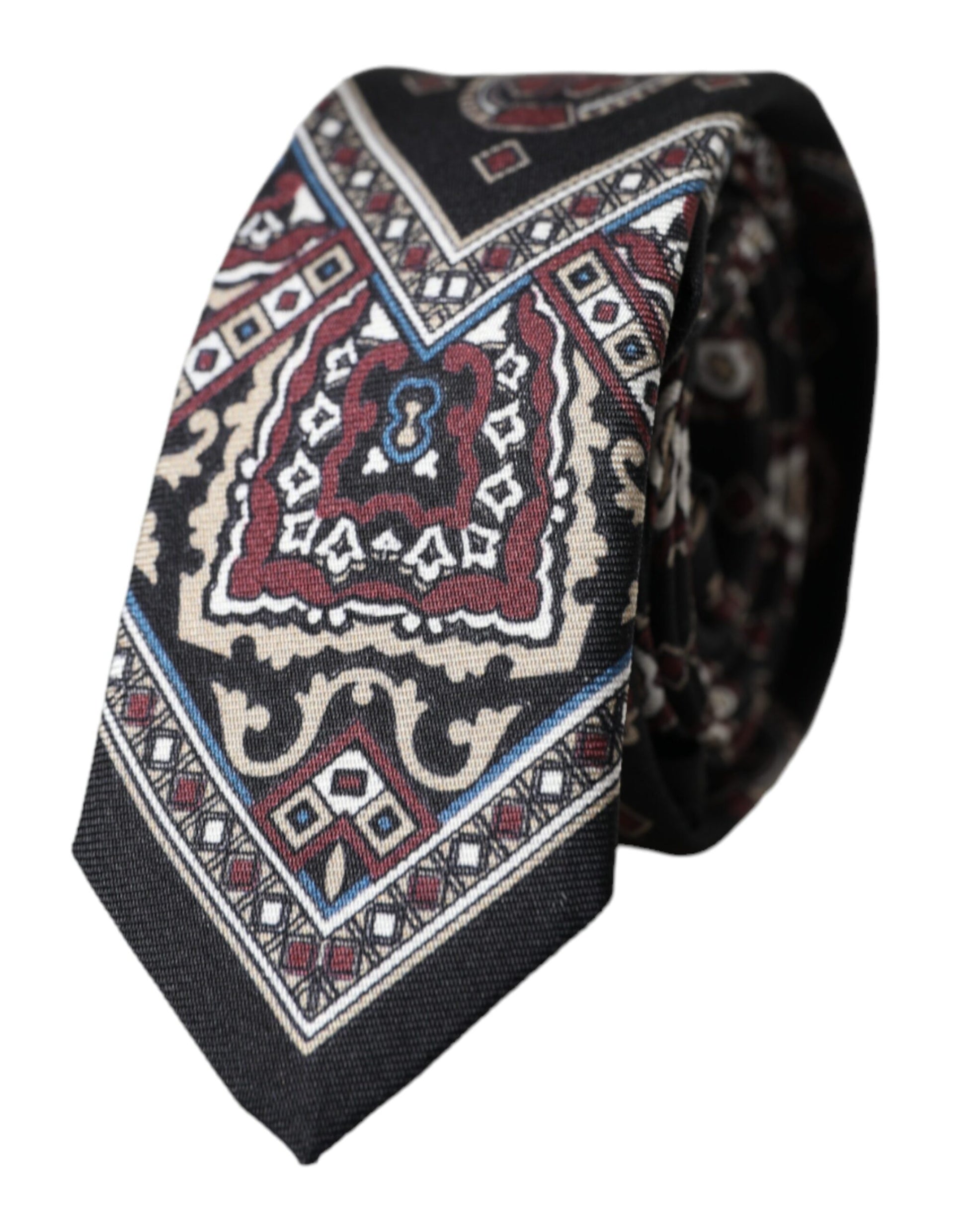 Dolce & Gabbana Black Printed 100% Silk Adjustable Men Tie - ClickThatClicks 