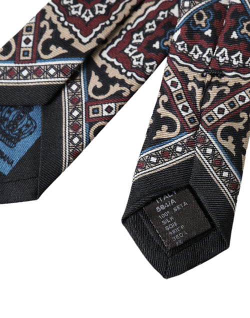 Dolce & Gabbana Black Printed 100% Silk Adjustable Men Tie - ClickThatClicks 