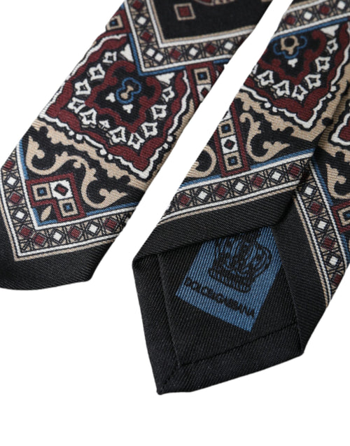 Dolce & Gabbana Black Printed 100% Silk Adjustable Men Tie - ClickThatClicks 
