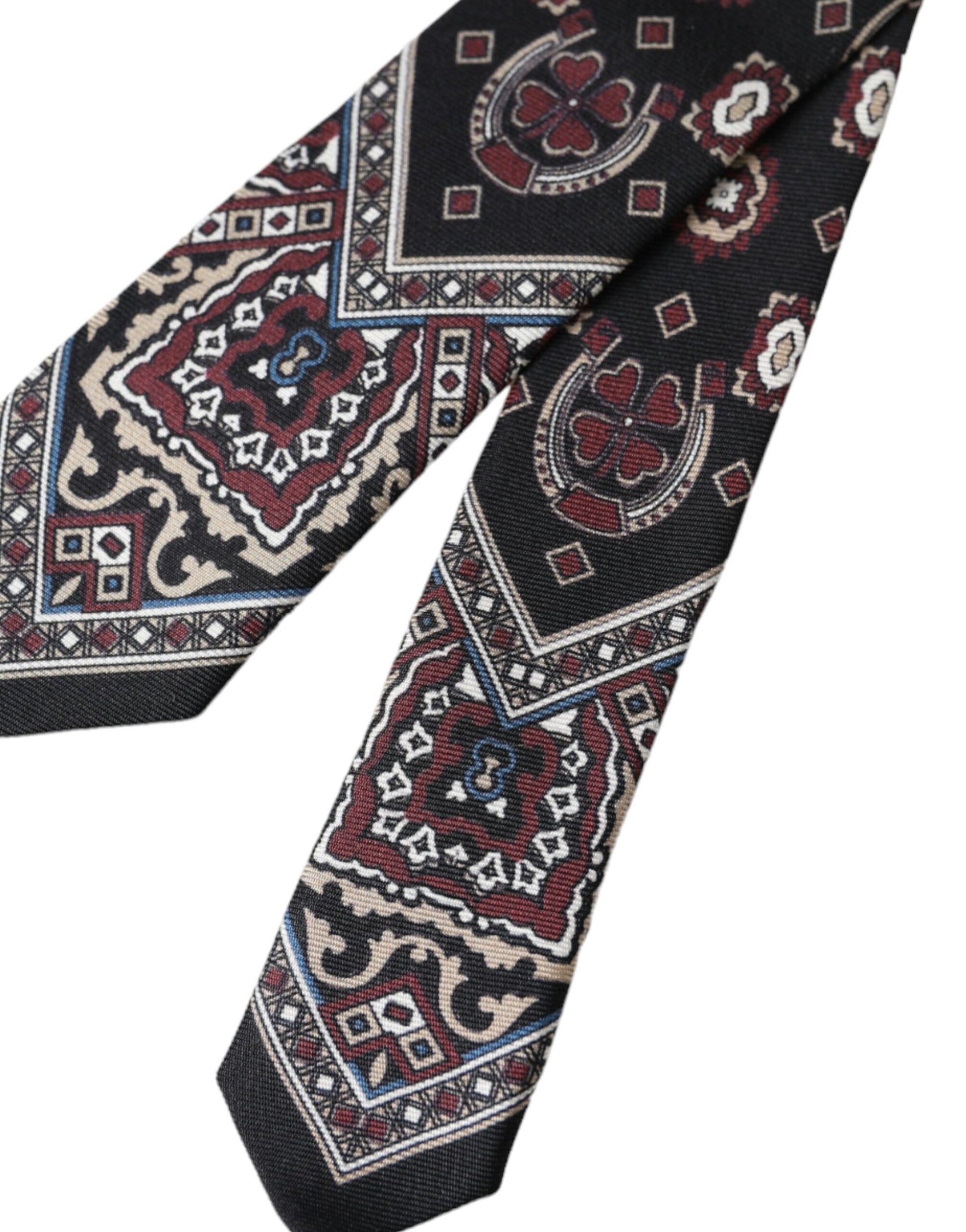 Dolce & Gabbana Black Printed 100% Silk Adjustable Men Tie - ClickThatClicks 