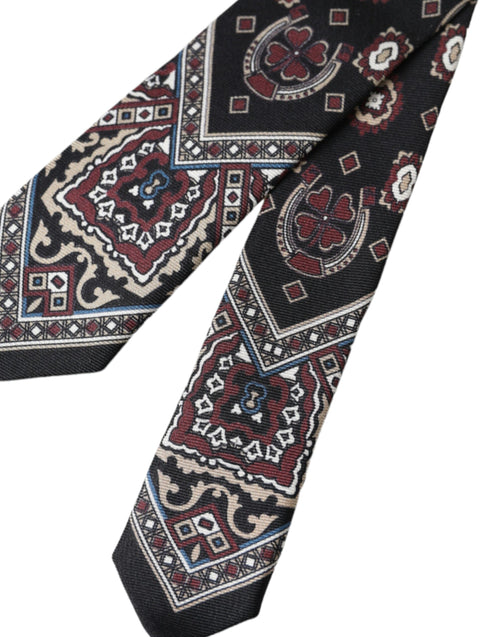 Dolce & Gabbana Black Printed 100% Silk Adjustable Men Tie - ClickThatClicks 