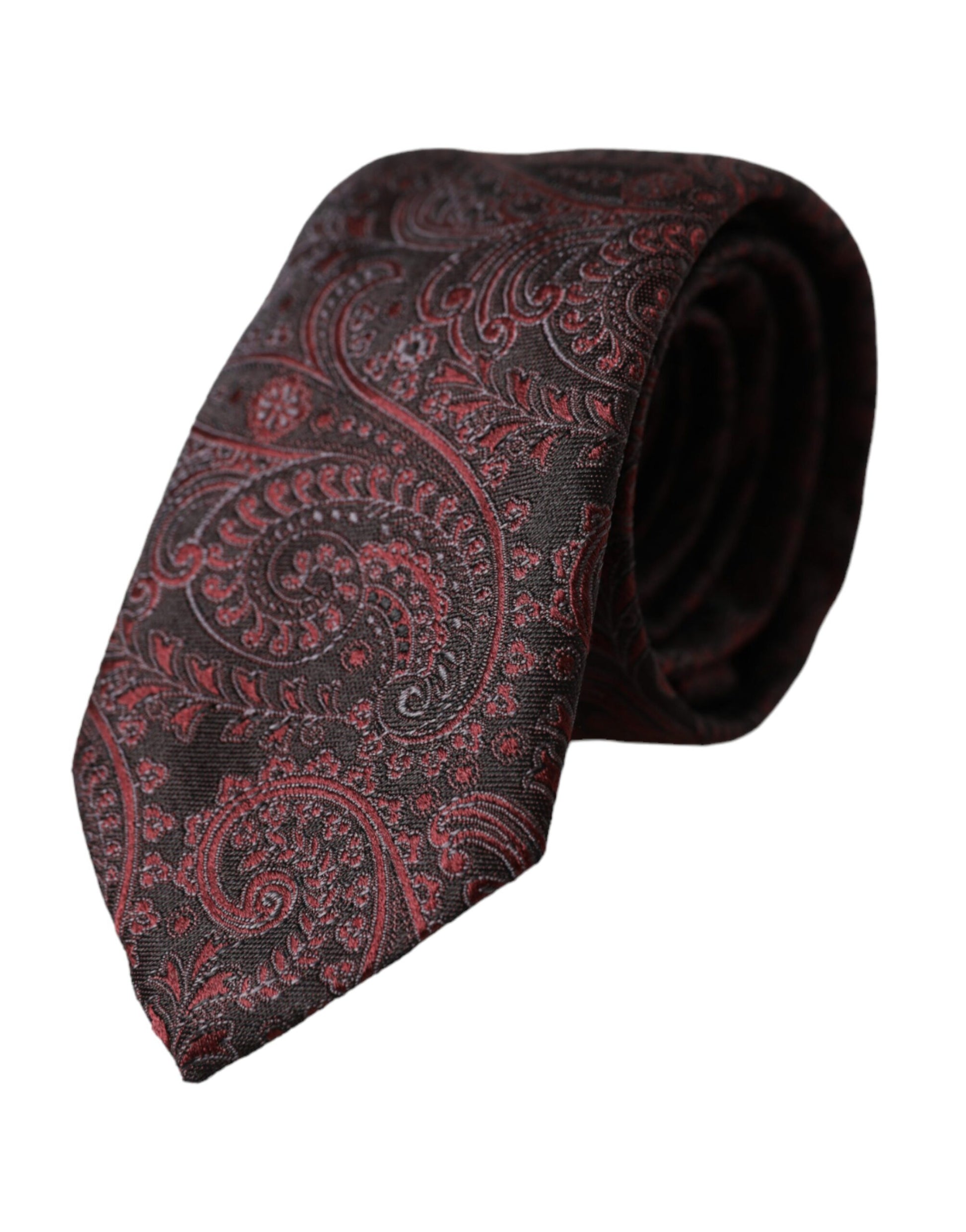 Dolce & Gabbana Bordeaux Patterned Silk Adjustable Men Tie - ClickThatClicks 