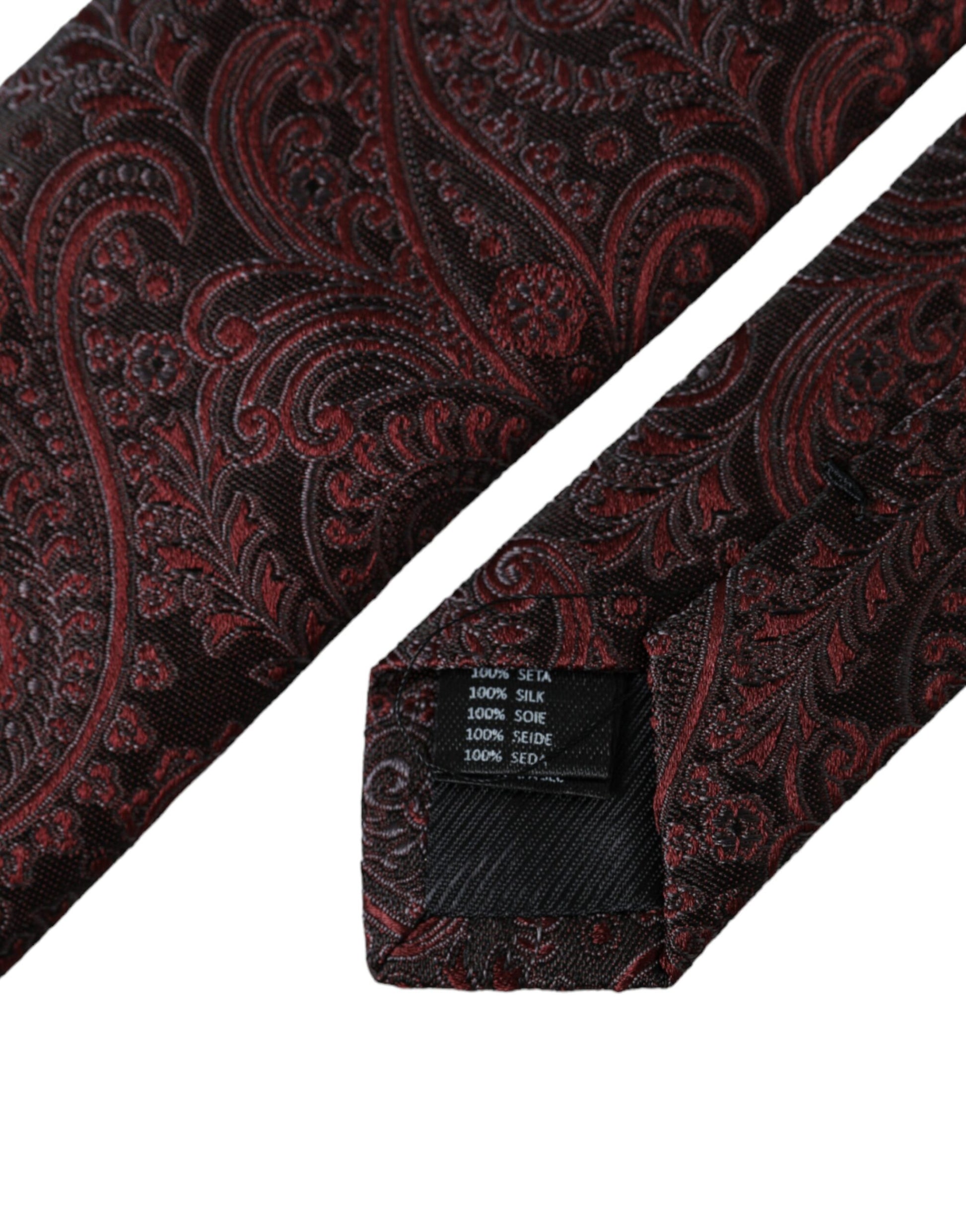 Dolce & Gabbana Bordeaux Patterned Silk Adjustable Men Tie - ClickThatClicks 