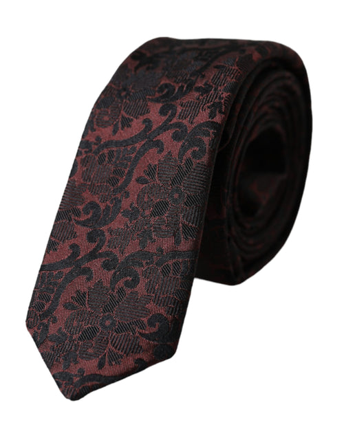 Dolce & Gabbana Maroon Floral Fantasy Silk Adjustable Men Tie - ClickThatClicks 